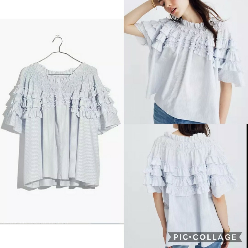 Madewell x Karen Walker Striped Ruffle Top